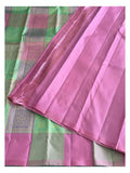 Pink Handwoven Kanchipuram Silk Saree with Mint Green Zari Checks