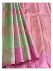 Pink Handwoven Kanchipuram Silk Saree with Mint Green Zari Checks