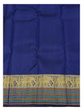 Close view of the navy contrast pallu and elephant zari border of the handwoven Kanchipuram silk saree
