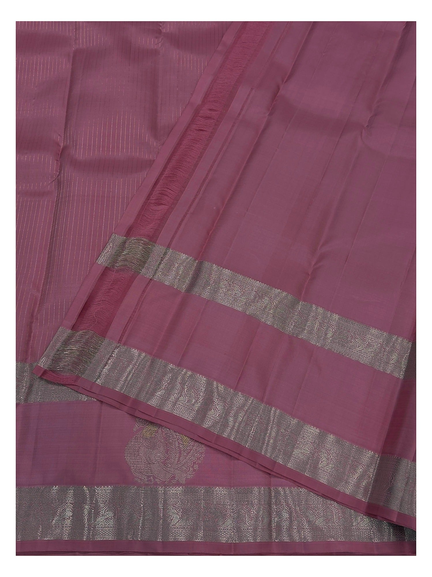 Pink Handwoven Kanchipuram Silk Saree with Peacock Motif