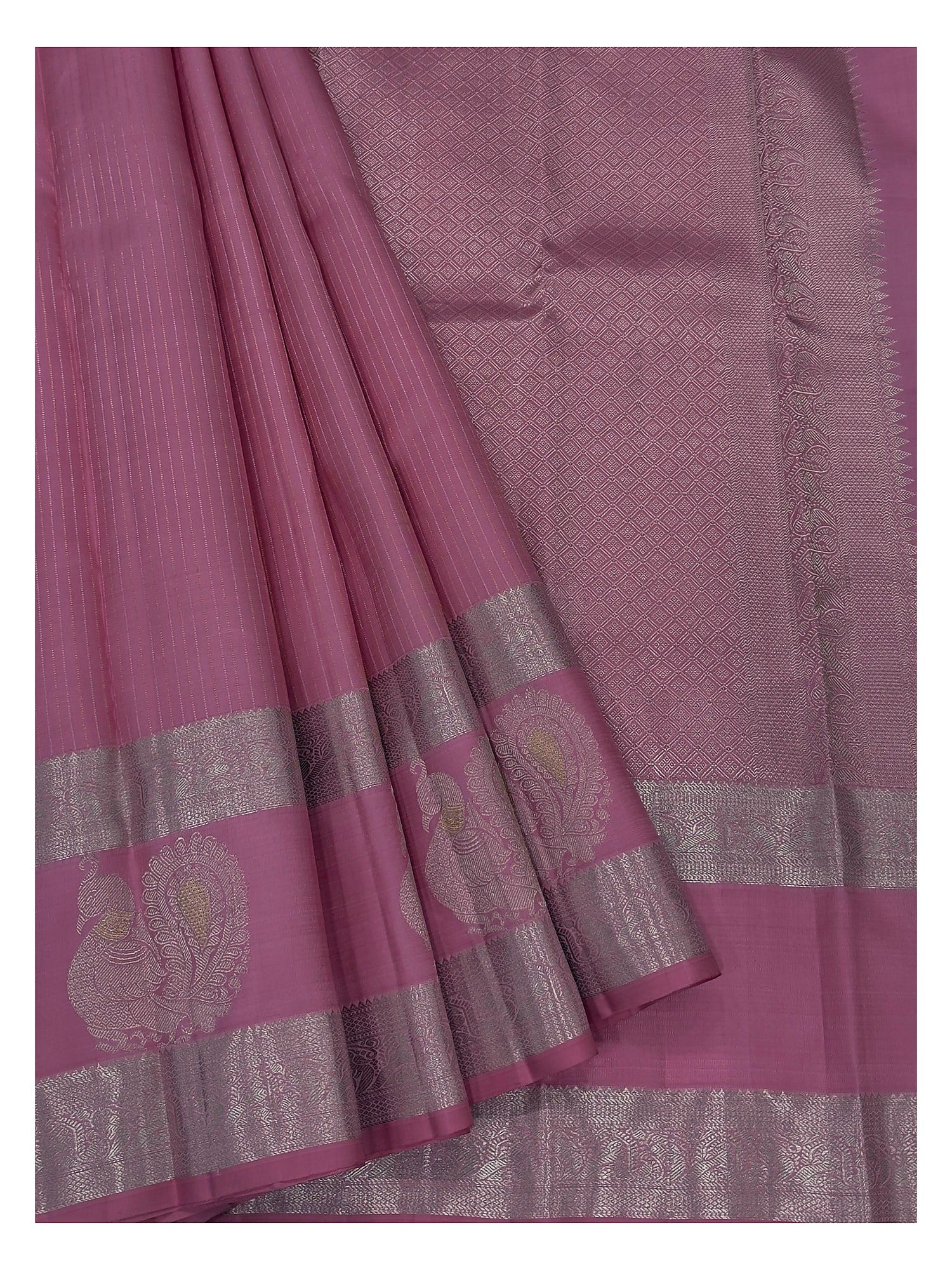 Pink Handwoven Kanchipuram Silk Saree with Peacock Motif