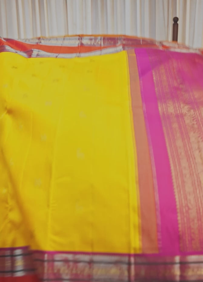 Korvai Double Border Silk Saree with Devadatta (Flying Horse) Butta and Meena Work on Border