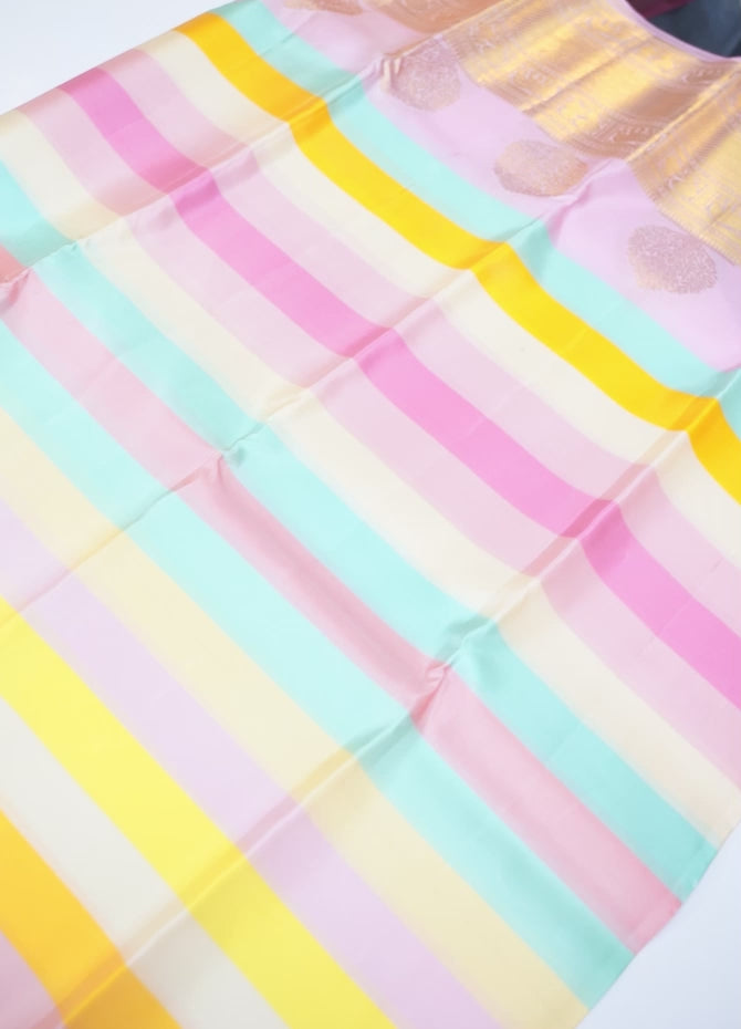 Vibrant Multi-Colour Stripes Saree with Stylish Lavender Border
