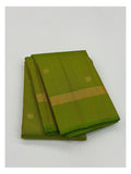 Green saree with gold checks, round butta motifs and woven gold border front view