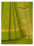 Green saree with fine gold checks, round butta motifs and richly woven pallu detail