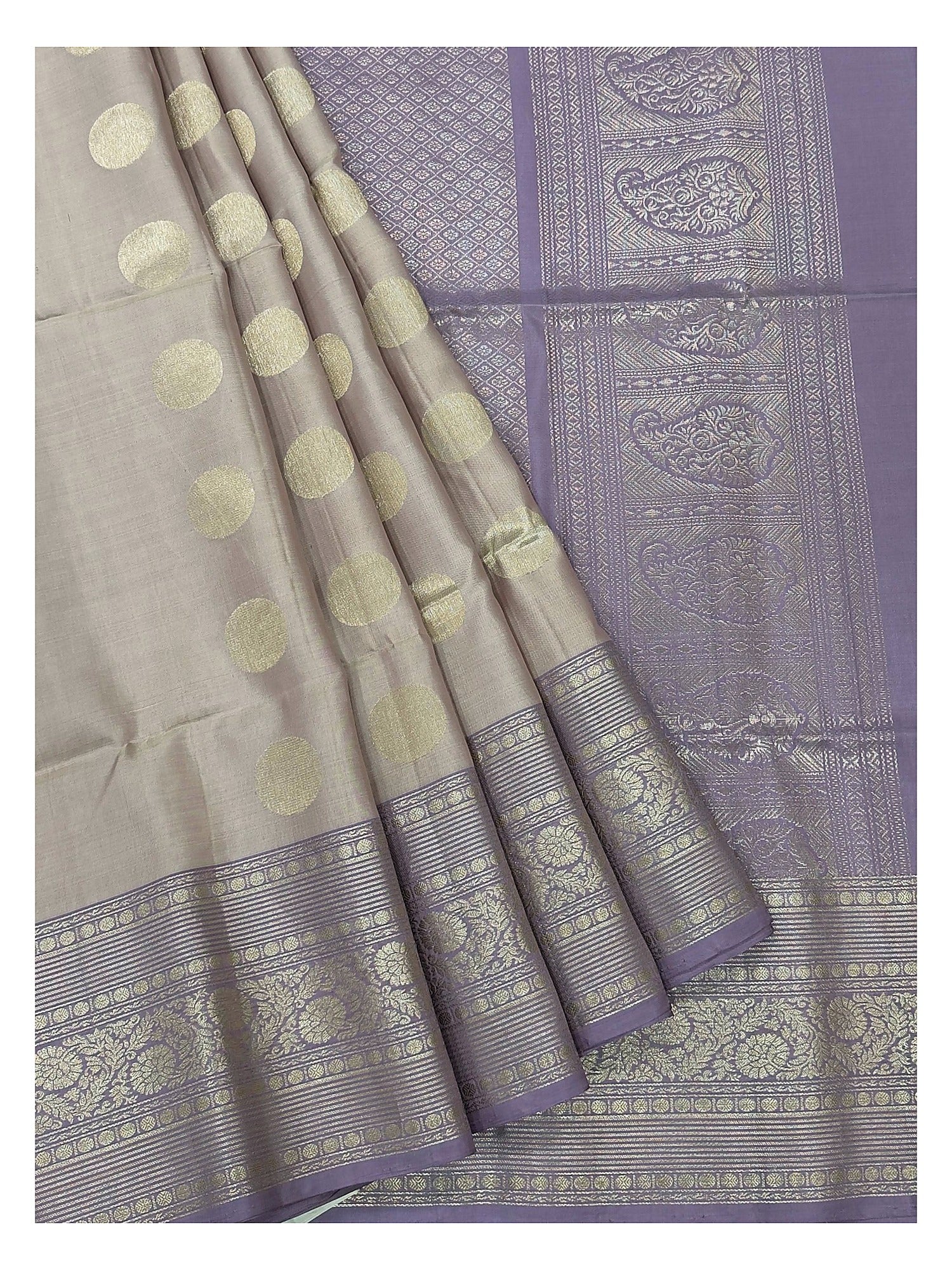 Pure Silk Double Warp Saree - Dusty Mauve with Purple Zari Border front view
