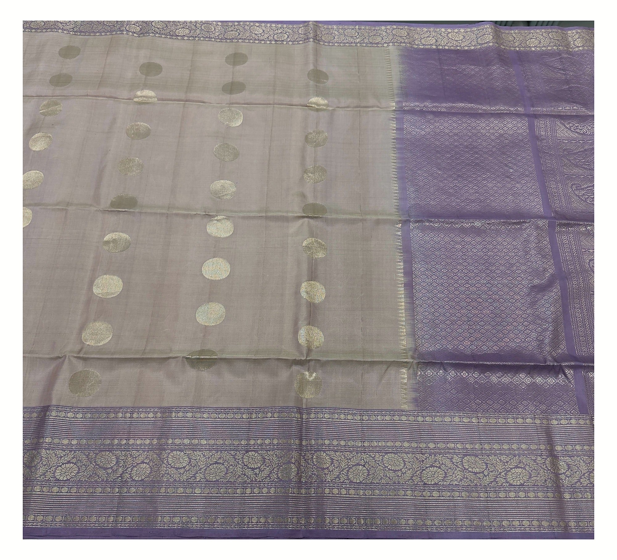 Pure Silk Double Warp Saree - Dusty Mauve with Purple Zari Border front view