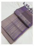 Pure Silk Double Warp Saree - Dusty Mauve with Purple Zari Border front view
