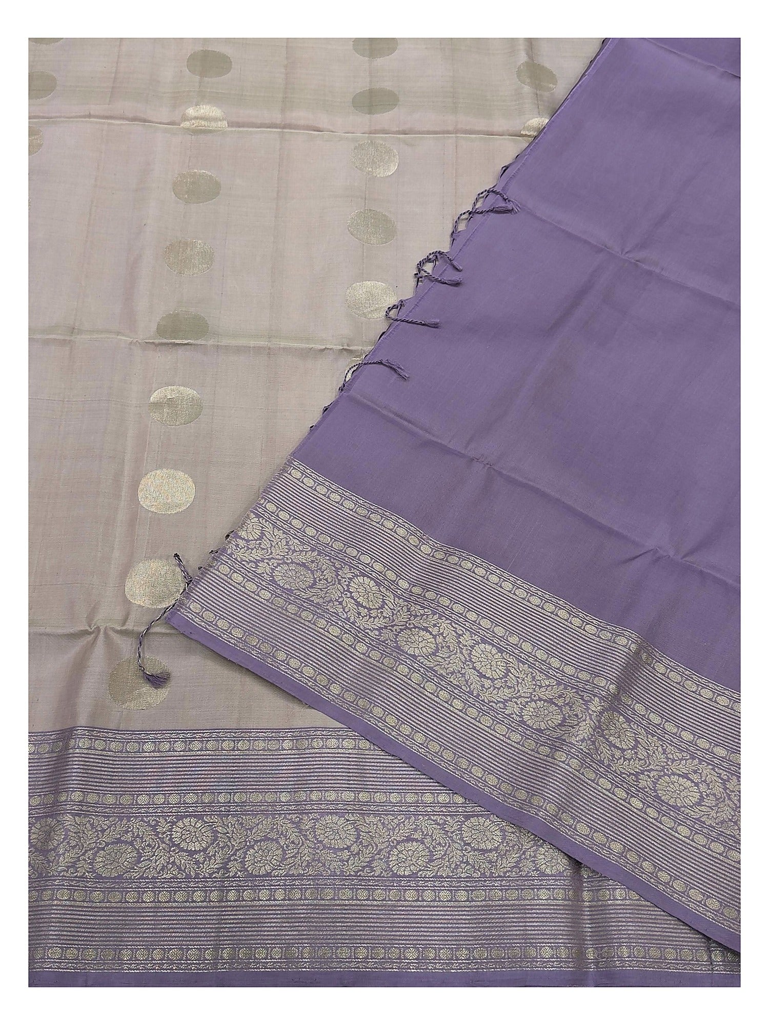 Pure Silk Double Warp Saree - Dusty Mauve with Purple Zari Border