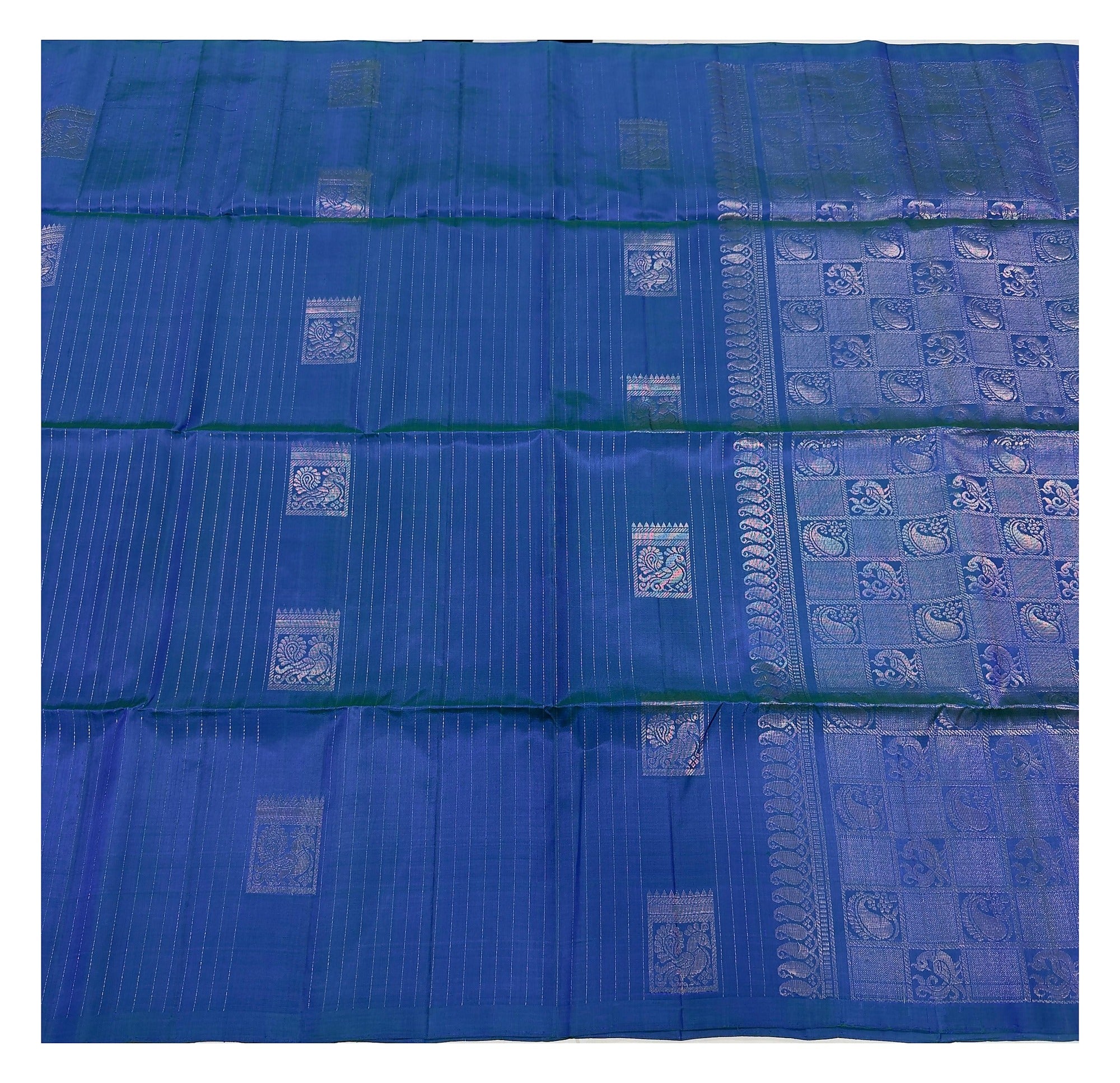 Pure Silk Double Warp Saree - Royal Blue with Zari Buttas