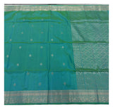Pure Silk Double Warp Saree - Teal with Silver-Toned Woven Border