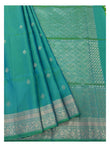 Pure Silk Double Warp Saree - Teal with Silver-Toned Woven Border