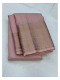 Pure Silk Saree - Blush Pink with Gold Zari Border front view