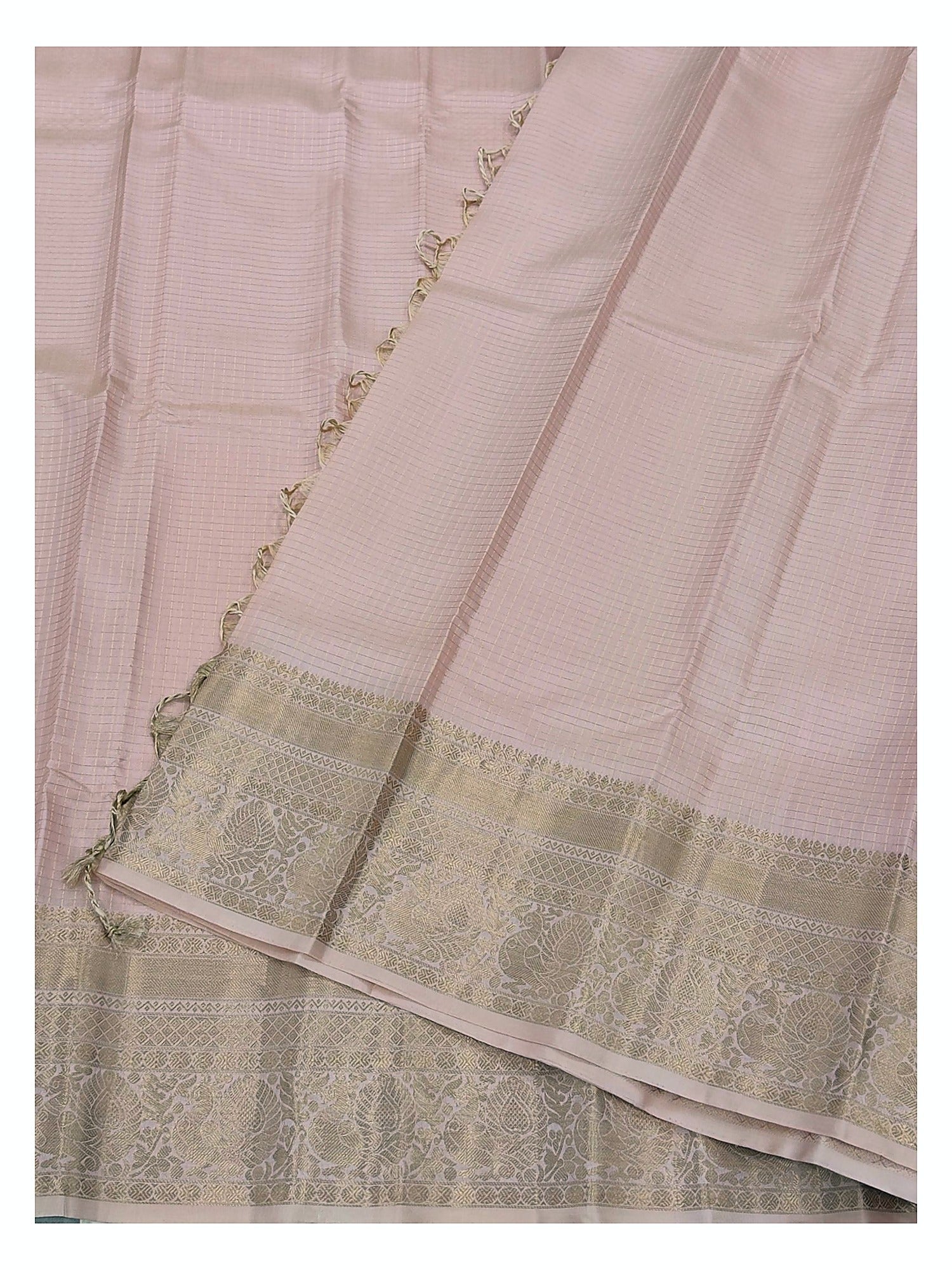 Pure Silk Saree - Blush Pink with Gold Zari Border