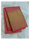 Pure Silk Saree - Coral Pink with Gold Zari Border front view