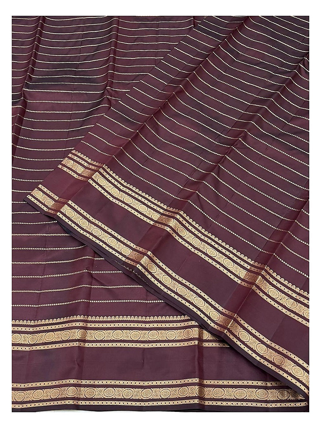 Pure Silk Saree - Deep Maroon with Gold Border and Rich Woven Pallu front view