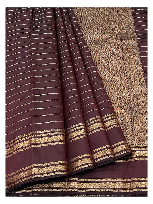 Pure Silk Saree - Deep Maroon with Gold Border and Rich Woven Pallu