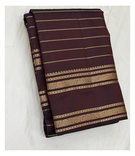 Pure Silk Saree - Deep Maroon with Gold Woven Border front view