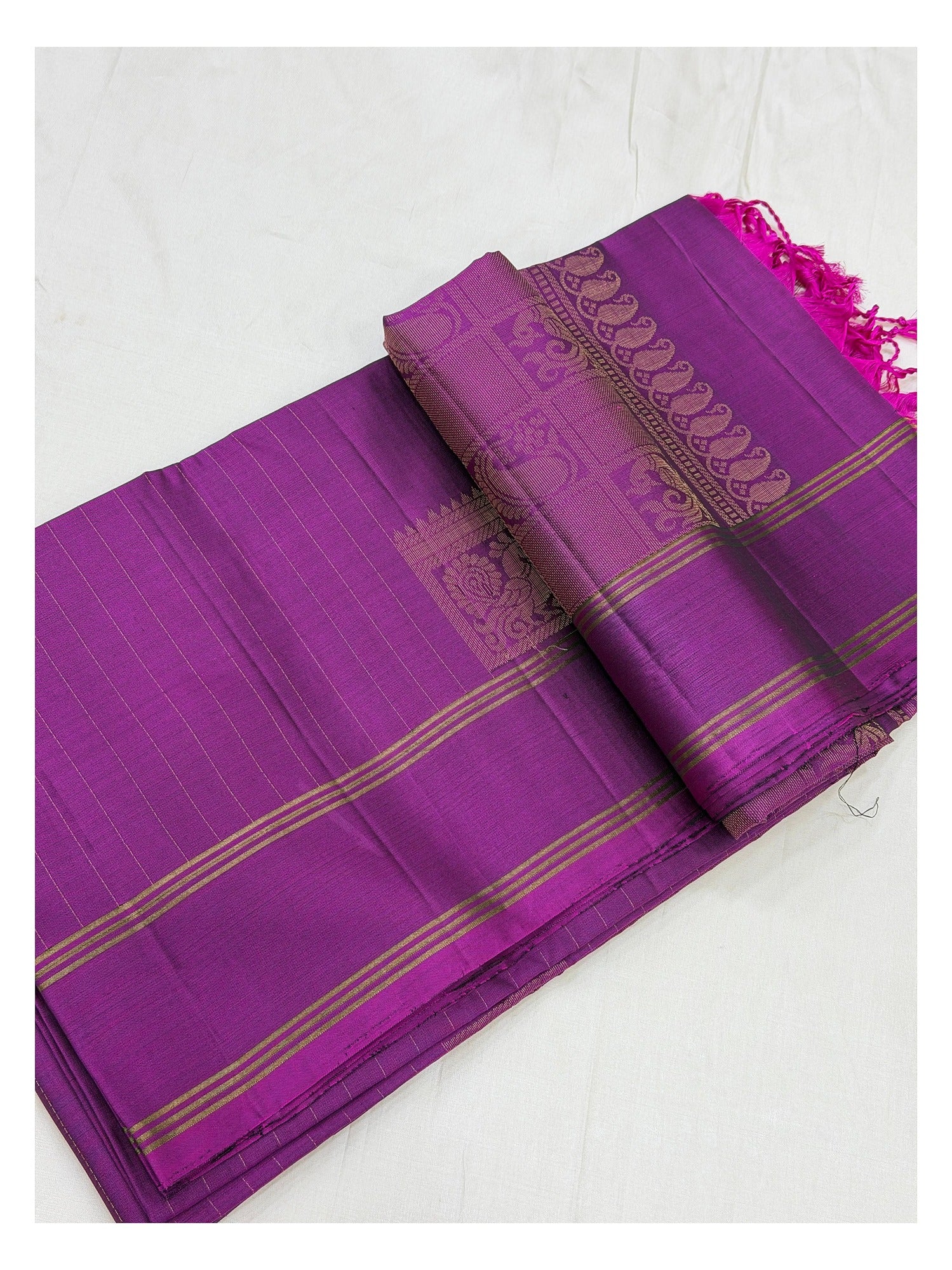 Pure Silk Saree - Double Warp Magenta with Zari Border front view