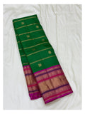 Pure Silk Saree - Emerald Green with Magenta Contrast Border front view