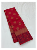 Pure Silk Saree in Crimson Red with Gold Buttas and Floral Vine Border