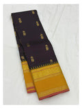 Pure Silk Saree in Deep Plum with Mustard Zari Border
