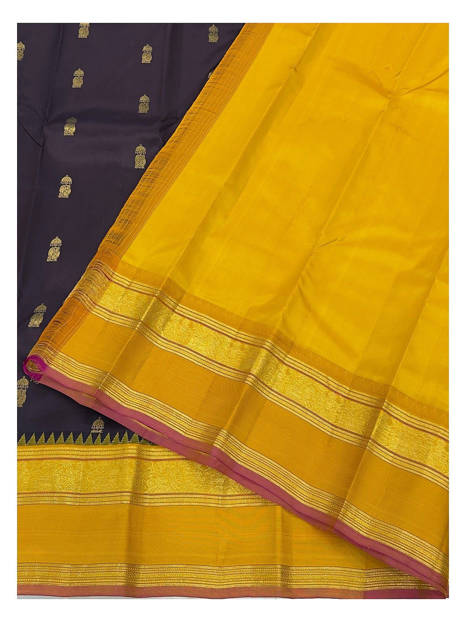 Pure Silk Saree in Deep Plum with Mustard Zari Border