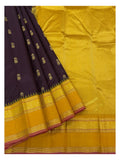 Pure Silk Saree in Deep Plum with Mustard Zari Border