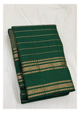 Pure Silk Saree in Emerald Green with Gold Woven Stripes and Geometric Pallu front view