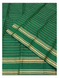 Pure Silk Saree in Emerald Green with Gold Woven Stripes and Geometric Pallu