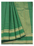 Pure Silk Saree in Emerald Green with Gold Woven Stripes and Geometric Pallu