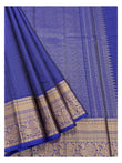 Pure Silk Saree in Royal Blue with Gold Zari Checks and Peacock Border