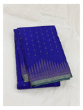 Pure Silk Saree in Royal Blue with Teal Contrast Pallu and Gold Woven Border front view