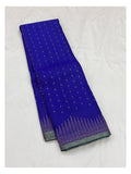 Pure Silk Saree in Royal Blue with Teal Contrast Pallu and Gold Woven Border