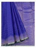 Pure Silk Saree in Royal Blue with Teal Contrast Pallu and Gold Woven Border