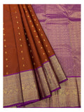 Pure Silk Saree in Rust Brown with Magenta Zari Border