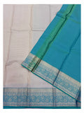 Pure Silk Saree - Ivory with Turquoise Zari Border