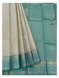 Pure Silk Saree - Ivory with Turquoise Zari Border