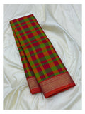 Pure Silk Saree - Multicolour Checks with Coral Zari Border
