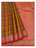Pure Silk Saree - Multicolour Checks with Coral Zari Border