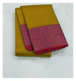 Pure Silk Saree - Mustard with Contrast Pink Woven Border front view