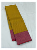 Pure Silk Saree - Mustard with Contrast Pink Woven Border