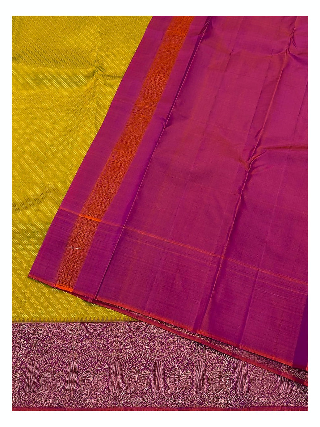 Pure Silk Saree - Mustard with Contrast Pink Woven Border