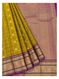 Pure Silk Saree - Olive Gold with Magenta Zari Border front view