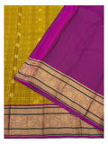 Pure Silk Saree - Olive Gold with Magenta Zari Border front view