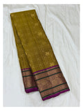 Pure Silk Saree - Olive Gold with Magenta Zari Border