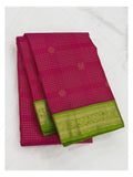 Pure Silk Saree - Rani Pink with Green Zari Border front view