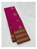 Pure Silk Saree - Rani Pink with Maroon Zari Border