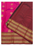 Pure Silk Saree - Rani Pink with Maroon Zari Border