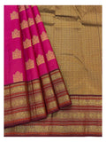 Pure Silk Saree - Rani Pink with Maroon Zari Border